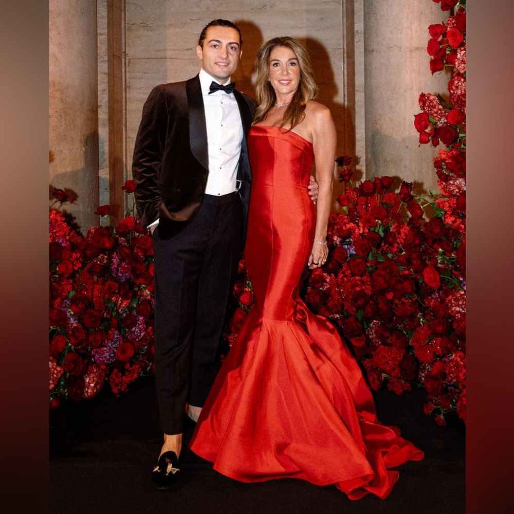 Wayne Clark Mother of the Bride/Groom Strapless Red Satin Gown